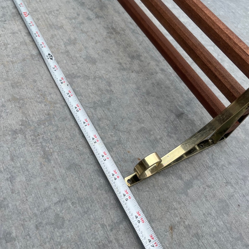 Vintage Mid Century Modern Adjustable Wood and Brass Wall Shelf 24-45 Inch Wide - Picture 2 of 12
